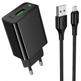 СЗУ Hoco CS92A Leader QC3.0 18W (1USB-A) + кабель USB to MicroUSB Black