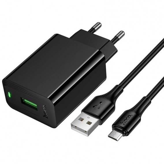 МЗП Hoco CS92A Leader QC3.0 18W (1USB-A) + кабель USB to MicroUSB Black МЗП Hoco CS92A Leader QC3.0 18W (1USB-A) + кабель USB to MicroUSB Black