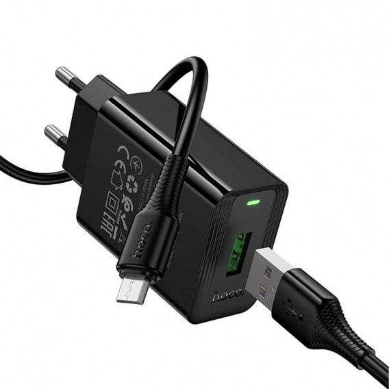 МЗП Hoco CS92A Leader QC3.0 18W (1USB-A) + кабель USB to MicroUSB Black МЗП Hoco CS92A Leader QC3.0 18W (1USB-A) + кабель USB to MicroUSB Black