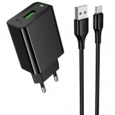 СЗУ Hoco CS92A Leader QC3.0 18W (1USB-A) + кабель USB to Type-C Black