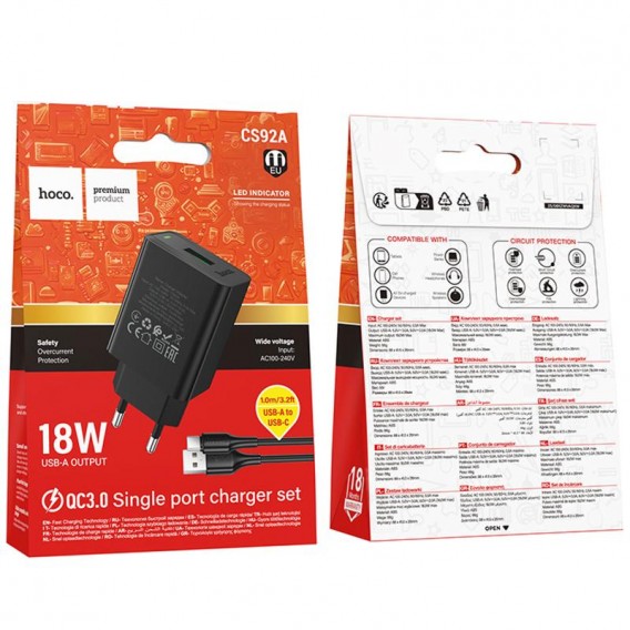 МЗП Hoco CS92A Leader QC3.0 18W (1USB-A) + кабель USB to Type-C Black МЗП Hoco CS92A Leader QC3.0 18W (1USB-A) + кабель USB to Type-C Black