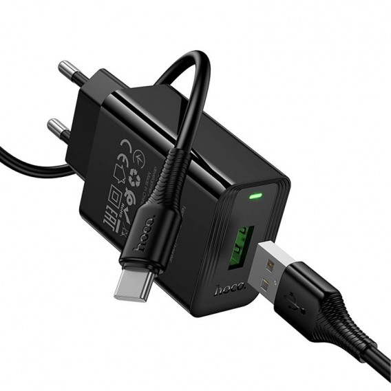 МЗП Hoco CS92A Leader QC3.0 18W (1USB-A) + кабель USB to Type-C Black МЗП Hoco CS92A Leader QC3.0 18W (1USB-A) + кабель USB to Type-C Black