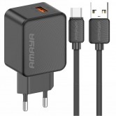 СЗУ Amaya E111U QC3.0 18W (1USB-A) + кабель USB to Type-C Black