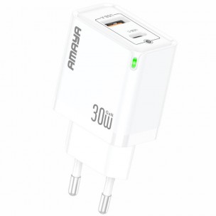 СЗУ Amaya E46D PD30W+QC3.0 GaN (1USB-A/1C) White СЗУ Amaya E46D PD30W+QC3.0 GaN (1USB-A/1C) White