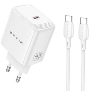 МЗП Borofone BN33 Fuente PD40W (1USB-C) + кабель Type-C to Type-C White