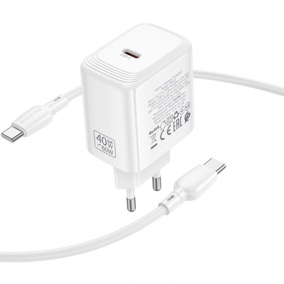 МЗП Borofone BN33 Fuente PD40W (1USB-C) + кабель Type-C to Type-C White МЗП Borofone BN33 Fuente PD40W (1USB-C) + кабель Type-C to Type-C White