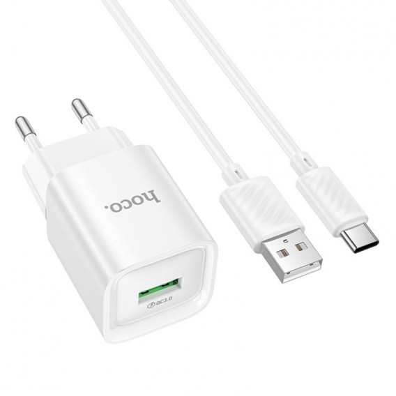 МЗП Hoco C145A Charm QC3.0 18W (1USB-A) + кабель USB to Type-C White МЗП Hoco C145A Charm QC3.0 18W (1USB-A) + кабель USB to Type-C White