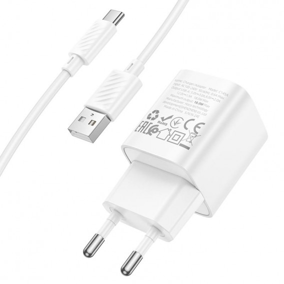 МЗП Hoco C145A Charm QC3.0 18W (1USB-A) + кабель USB to Type-C White МЗП Hoco C145A Charm QC3.0 18W (1USB-A) + кабель USB to Type-C White