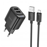 МЗП Hoco C141A Smart 2.1A (2USB-A) + кабель USB to MicroUSB Black МЗП Hoco C141A Smart 2.1A (2USB-A) + кабель USB to MicroUSB Black
