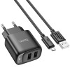 МЗП Hoco C141A Smart 2.1A (2USB-A) + кабель USB to MicroUSB Black