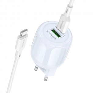 МЗП Borofone BA94A Lustrous PD30W+QC3.0 (1USB-A/1C) + кабель Type-C to Type-C Blue