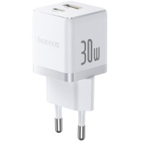 Мережевий зарядний пристрій Baseus Palm Fast Charger P1011160A, 30 Вт, USB-A + USB-C, Білий / Moon White