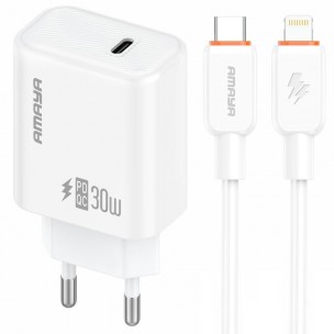 МЗП Amaya E76D PD30W (1USB-C) + кабель Type-C to Lightning White МЗП Amaya E76D PD30W (1USB-C) + кабель Type-C to Lightning White