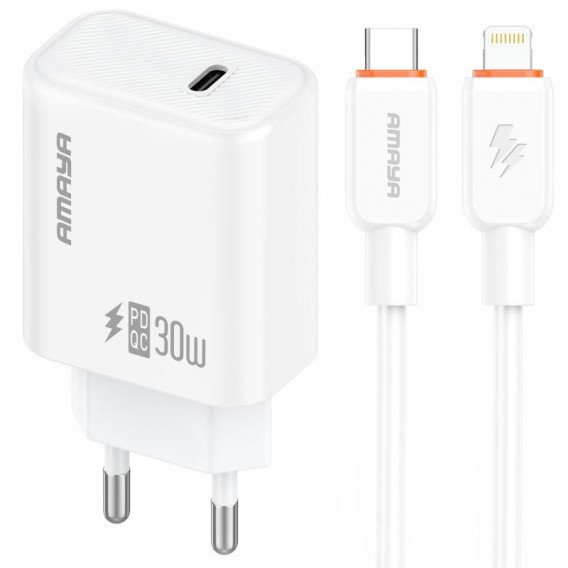 МЗП Amaya E76D PD30W (1USB-C) + кабель Type-C to Lightning White