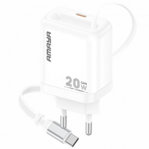 МЗП Amaya E220S PD20W GaN (1USB-C) + Retractable Cable Type-C White