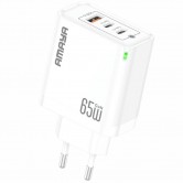 СЗУ Amaya E102T PD65W+QC3.0 GaN (1USB-A/2C) White СЗУ Amaya E102T PD65W+QC3.0 GaN (1USB-A/2C) White