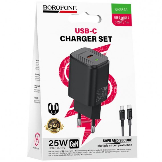 МЗП Borofone BAS84A Star PD25W (1USB-C) + кабель Type-C to Type-C Black МЗП Borofone BAS84A Star PD25W (1USB-C) + кабель Type-C to Type-C Black