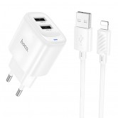 МЗП Hoco C141A Smart 2.1A (2USB-A) + кабель USB to Lightning White МЗП Hoco C141A Smart 2.1A (2USB-A) + кабель USB to Lightning White