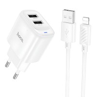 СЗУ Hoco C141A Smart 2.1A (2USB-A) + кабель USB to Lightning White СЗУ Hoco C141A Smart 2.1A (2USB-A) + кабель USB to Lightning White