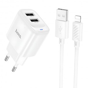 СЗУ Hoco C141A Smart 2.1A (2USB-A) + кабель USB to Lightning White СЗУ Hoco C141A Smart 2.1A (2USB-A) + кабель USB to Lightning White