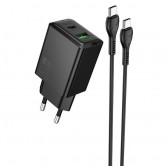 СЗУ Hoco N71 Nuevo PD30W+QC3.0 (1USB-A/1C) + кабель Type-C to Type-C Black