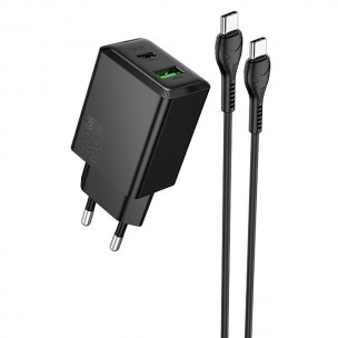 СЗУ Hoco N71 Nuevo PD30W+QC3.0 (1USB-A/1C) + кабель Type-C to Type-C Black