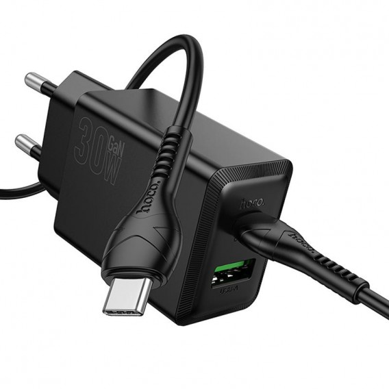 МЗП Hoco N71 Nuevo PD30W+QC3.0 (1USB-A/1C) + кабель Type-C to Type-C Black МЗП Hoco N71 Nuevo PD30W+QC3.0 (1USB-A/1C) + кабель Type-C to Type-C Black