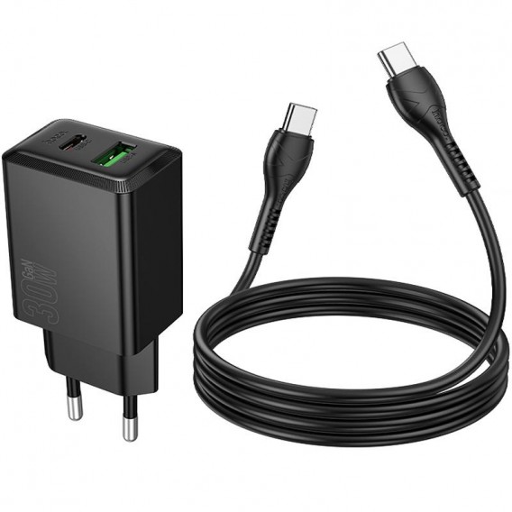 МЗП Hoco N71 Nuevo PD30W+QC3.0 (1USB-A/1C) + кабель Type-C to Type-C Black МЗП Hoco N71 Nuevo PD30W+QC3.0 (1USB-A/1C) + кабель Type-C to Type-C Black