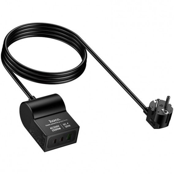 МЗП Hoco AC33 Win 1 position 30W QC+PD (1USB-A/2C/1Socket) (1.5m) Black МЗП Hoco AC33 Win 1 position 30W QC+PD (1USB-A/2C/1Socket) (1.5m) Black