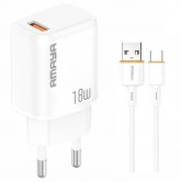 СЗУ Amaya U79S QC3.0 18W (1USB-A) + кабель USB to Type-C White