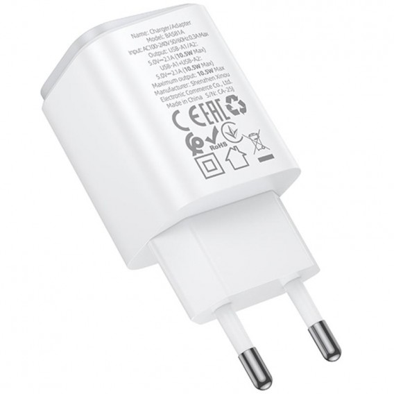 МЗП Borofone BAS81A Star 10.5W (2USB-A) White МЗП Borofone BAS81A Star 10.5W (2USB-A) White