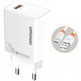 СЗУ Amaya E57S QC3.0 20W (1USB-A) + кабель USB to Type-C White