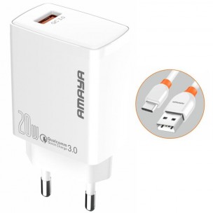 МЗП Amaya E57S QC3.0 20W (1USB-A) + кабель USB to Type-C White МЗП Amaya E57S QC3.0 20W (1USB-A) + кабель USB to Type-C White