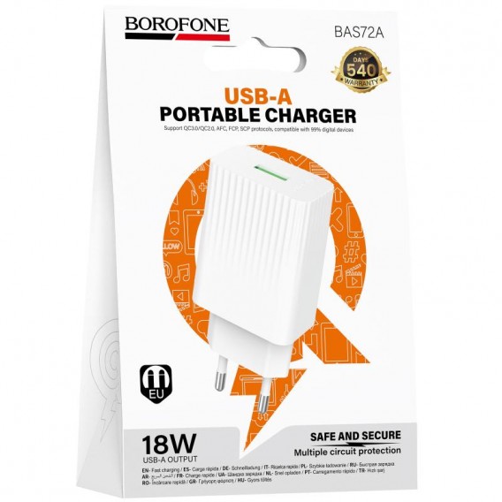 МЗП Borofone BAS72A Source QC3.0 18W (1USB-A) White МЗП Borofone BAS72A Source QC3.0 18W (1USB-A) White