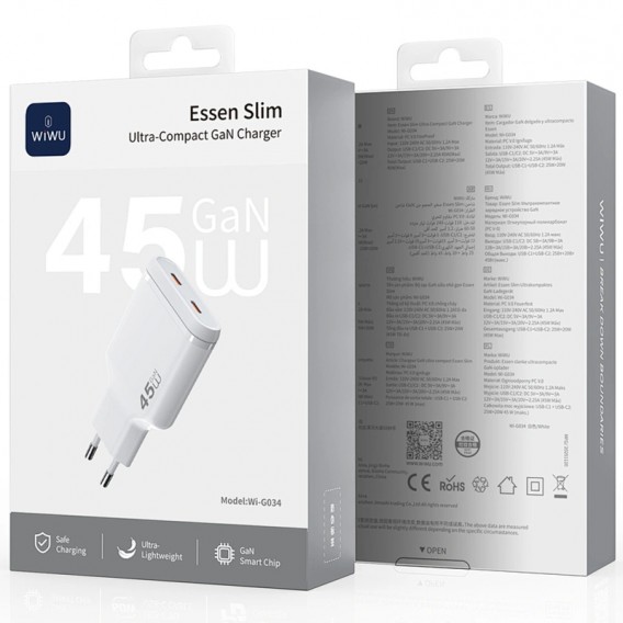 МЗП WIWU G034 Essen PD45W GaN (2USB-C) White МЗП WIWU G034 Essen PD45W GaN (2USB-C) White