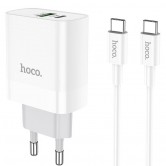 МЗП Hoco C80A Rapido PD20W+QC3.0 (1USB-A/1C) + кабель Type-C to Type-C Білий МЗП Hoco C80A Rapido PD20W+QC3.0 (1USB-A/1C) + кабель Type-C to Type-C Білий
