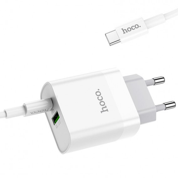 МЗП Hoco C80A Rapido PD20W+QC3.0 (1USB-A/1C) + кабель Type-C to Type-C Білий МЗП Hoco C80A Rapido PD20W+QC3.0 (1USB-A/1C) + кабель Type-C to Type-C Білий