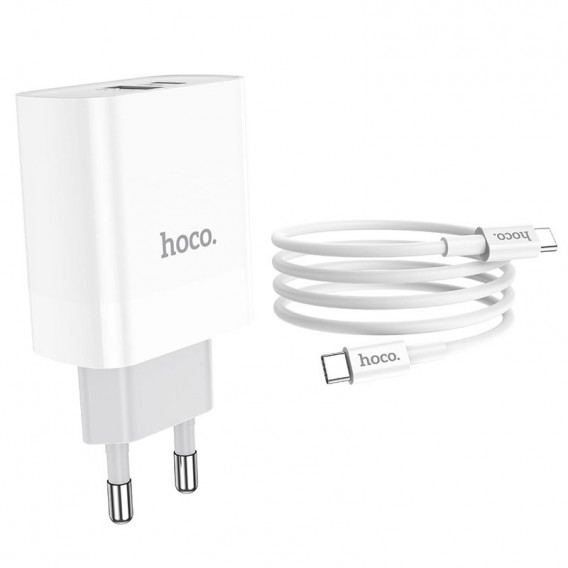 МЗП Hoco C80A Rapido PD20W+QC3.0 (1USB-A/1C) + кабель Type-C to Type-C Білий МЗП Hoco C80A Rapido PD20W+QC3.0 (1USB-A/1C) + кабель Type-C to Type-C Білий