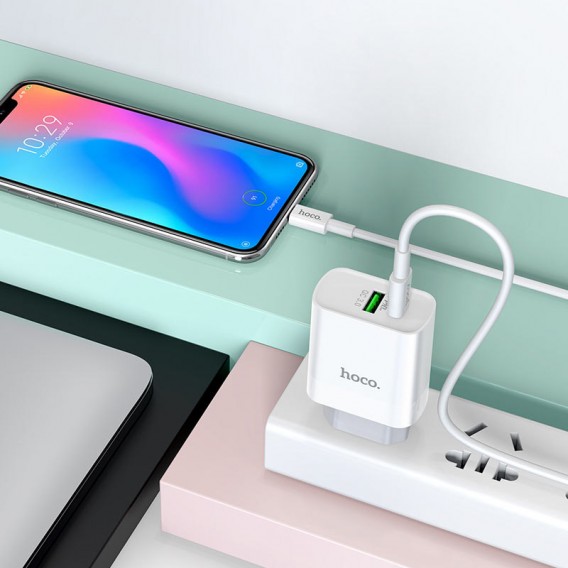 МЗП Hoco C80A Rapido PD20W+QC3.0 (1USB-A/1C) + кабель Type-C to Type-C Білий МЗП Hoco C80A Rapido PD20W+QC3.0 (1USB-A/1C) + кабель Type-C to Type-C Білий