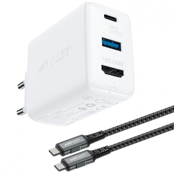 МЗП Acefast A17 PD65W GaN (1USB-A/1C/1HDMI) + кабель Type-C to Type-C White МЗП Acefast A17 PD65W GaN (1USB-A/1C/1HDMI) + кабель Type-C to Type-C White