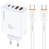 СЗУ Amaya E101F PD65W+QC3.0 GaN (2USB-A/2C) + кабель Type-C to Type-C White