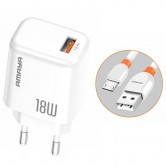 СЗУ Amaya E56 QC3.0 18W (1USB-A) + кабель USB to MicroUSB White