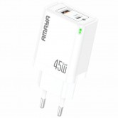 МЗП Amaya E45D PD45W+QC3.0 GaN (1USB-A/1C) White МЗП Amaya E45D PD45W+QC3.0 GaN (1USB-A/1C) White