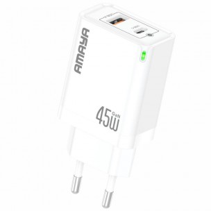 МЗП Amaya E45D PD45W+QC3.0 GaN (1USB-A/1C) White МЗП Amaya E45D PD45W+QC3.0 GaN (1USB-A/1C) White