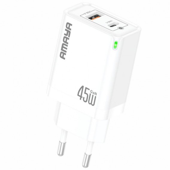 МЗП Amaya E45D PD45W+QC3.0 GaN (1USB-A/1C) White