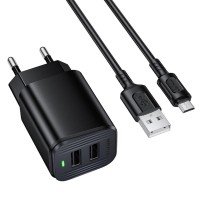 МЗП Borofone BAS81A Star 10.5W (2USB-A) + кабель USB to MicroUSB Black