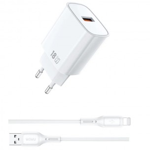 МЗП WIWU G006 Essen QC3.0 18W GaN (1USB-A) + кабель USB to Lightning White МЗП WIWU G006 Essen QC3.0 18W GaN (1USB-A) + кабель USB to Lightning White