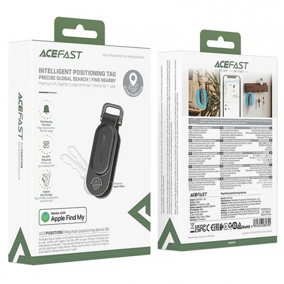 Трекер Acefast S4 Keychain Tag 230 mAh Black Трекер Acefast S4 Keychain Tag 230 mAh Black