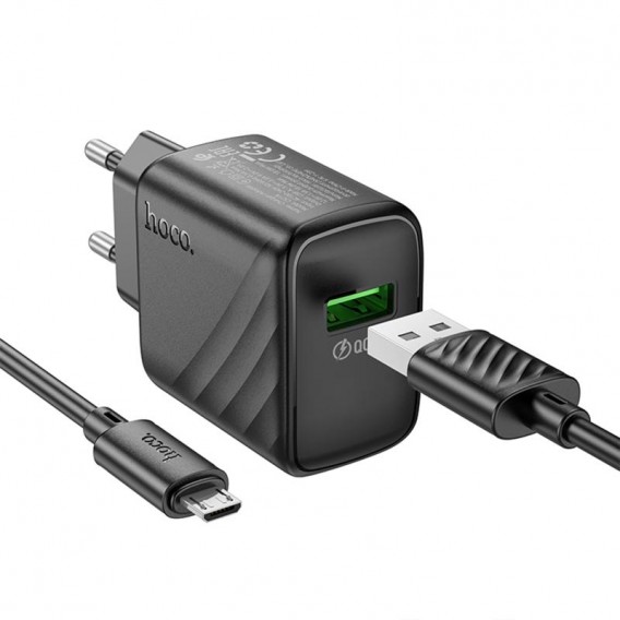 МЗП Hoco CS21A Rich QC3.0 18W (1USB-A) + кабель USB to MicroUSB Black МЗП Hoco CS21A Rich QC3.0 18W (1USB-A) + кабель USB to MicroUSB Black