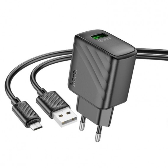 МЗП Hoco CS21A Rich QC3.0 18W (1USB-A) + кабель USB to MicroUSB Black МЗП Hoco CS21A Rich QC3.0 18W (1USB-A) + кабель USB to MicroUSB Black